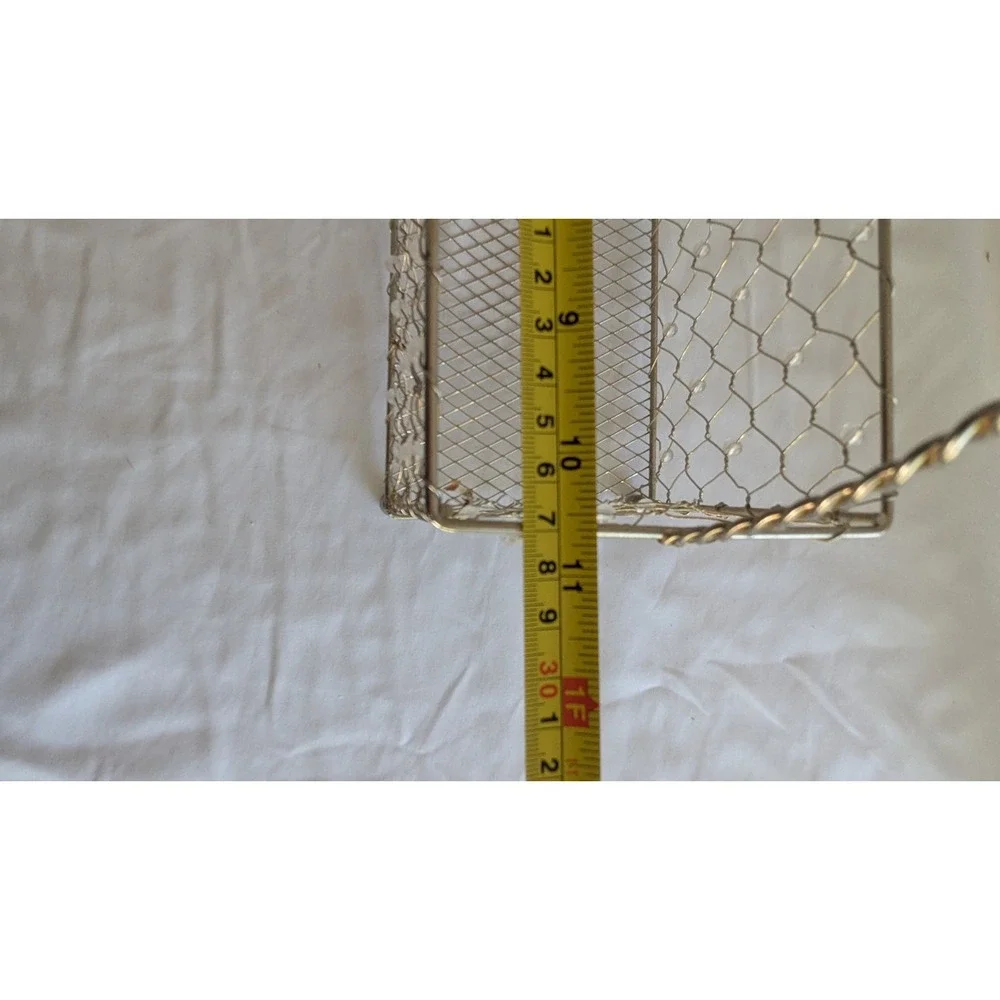 Vintage Silver Beaded Chicken Wire Basket Twisted Handle Farmhouse Caddy 12in